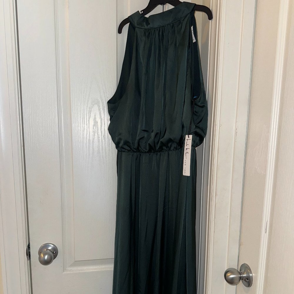 NICOLE MILLER WOMENS EMERALD GREEN LONG MIDI SATIN DRESS MEDIUM SLEEVELESS